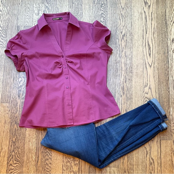 Fuchsia Rouched Button Down Top - Picture 4 of 12